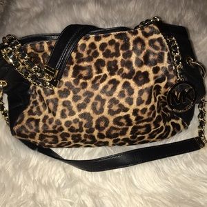 MK Leopard Fur Shoulder Bag Purse Authentic Chain